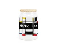 Purely Home Retro Art Deco Ceramic Herbal Tea Storage Canister - Abstract Artwork Kitchen Food Storage Container & Wooden Lid 600ml (14.5cm x 9.5cm)