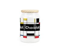 Purely Home Retro Art Deco Ceramic Hot Chocolate Storage Canister - Abstract Artwork Kitchen Food Storage Container & Wooden Lid 600ml (14.5cm x 9.5cm)