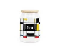 Purely Home Retro Art Deco Ceramic Tea Storage Canister - Abstract Artwork Kitchen Storage Container & Wooden Lid 600Ml (14.5Cm X 9.5Cm)
