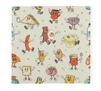 Purely Home Retro Cartoon Breakfast Large Square Worktop Protector - Smooth Glass Chopping Board