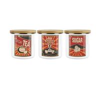 Purely Home - Retro - Decaf Tea, Decaf Coffee & Sugar Canister Set - Kitchen Storage Jars (Large)