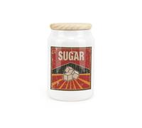 Purely Home Retro Drinks Ceramic Sugar Storage Canister - 1950S Style Kitchen Food Storage Container & Wooden Lid 600Ml (14.5Cm X 9.5Cm)