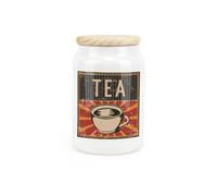 Purely Home Retro Drinks Ceramic Tea Storage Canister - 1950S Style Kitchen Food Storage Container & Wooden Lid 600Ml (14.5Cm X 9.5Cm)