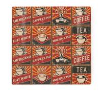 Purely Home Retro Drinks Large Square Glass Worktop Protector - Hot Drinks American Diner 60S Smooth Kitchen Chopping Board