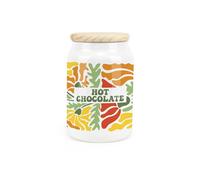 Purely Home Retro Flowers Ceramic Hot Chocolate Storage Canister - Orange & Yellow Blossoms Kitchen Food Storage Container & Wooden Lid 600ml (14.5cm x 9.5cm)