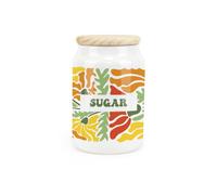 Purely Home Retro Flowers Ceramic Sugar Canister - Orange & Yellow Blossoms Kitchen Storage Container & Wooden Lid 600Ml (14.5Cm X 9.5Cm)