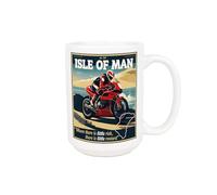 Purely Home Retro Isle of Man Mug - TT Motorcycle Racing Gifts - Large 500ml Ceramic White Cup Present