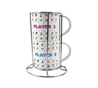Purely Home Retro Player 1 & Player 2 Stacking Mug Set - Arcade Gaming Drinkware Gift
