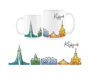 Purely Home Reykjavik Mug - Colourful Iceland Skyline Souvenir Memento White Tea Coffee Gift Present Mug