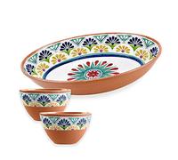 Purely Home Rio Medallion Melamine/Plastic Outdoor/BBQ/Picnic - Oval Bowl & 2 x Dipping Bowls Set
