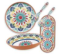 Purely Home Rio Medallion Melamine/Plastic Outdoor/BBQ/Picnic - Oval Bowl, Oval Tray, Round Tray & Salad Servers Set