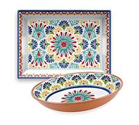 Purely Home Rio Medallion Melamine/Plastic Outdoor/BBQ/Picnic - Oval Bowl & Rectangular Serving Tray Set