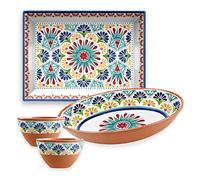 Purely Home Rio Medallion Melamine/Plastic Outdoor/BBQ/Picnic - Oval Bowl, Rectangular Tray & 2 x Dipping Bowls Set