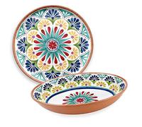 Purely Home Rio Medallion Melamine/Plastic Outdoor/BBQ/Picnic - Oval Bowl & Round Serving Tray Set