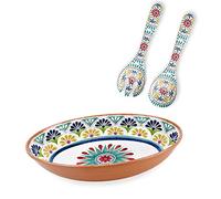 Purely Home Rio Medallion Melamine/Plastic Outdoor/BBQ/Picnic - Oval Bowl & Salad Servers Set