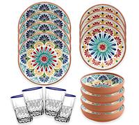 Purely Home Rio Medallion Melamine/Plastic Outdoor Dinnerware Set with Tumblers (16)