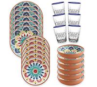 Purely Home Rio Medallion Melamine/Plastic Outdoor Dinnerware Set with Tumblers (24)
