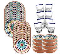 Purely Home Rio Medallion Melamine/Plastic Outdoor Dinnerware Set with Tumblers (32)