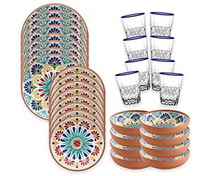 Purely Home Rio Medallion Melamine/Plastic Outdoor Dinnerware Set with Tumblers (32)