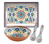 Purely Home Rio Medallion - Outdoor/Picnic/BBQ - 3 Piece - Plastic/Melamine Salad Serving & Tray Set