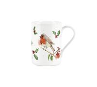 Purely Home Robin Holly Mug - Large Christmas Robins Bone China Style White Xmas Berries Coffee/Tea Present Gift