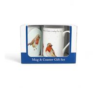 Purely Home Robin Mug & Coaster Gift Set - Sympathies/Loss Heaven Bone China Mug and Glass Coaster Set - Tea/Coffee Present for Loved Ones