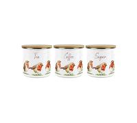 Purely Home Robins Birds Storage Canister Set - White Metal Tea Coffee Sugar Enamel Kitchen Food Storage Containers Set of 3