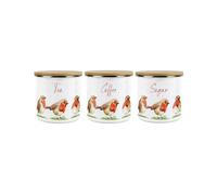Purely Home Robins Birds Storage Canister Set - White Metal Tea Coffee Sugar Enamel Kitchen Food Storage Containers Set Of 3