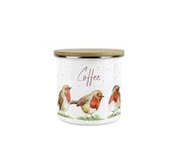 Purely Home Robins Coffee Storage Canister - Birds Nature Animals Metal Enamel Medium Sized Food Storage Container