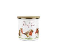 Purely Home Robins Decaf Tea Storage Canister - Birds Nature Animals Metal Enamel Medium Sized Food Storage Container