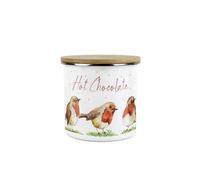 Purely Home Robins Hot Chocolate Storage Canister - Birds Nature Animals Metal Enamel Medium Sized Food Storage Container