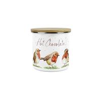 Purely Home Robins Hot Chocolate Storage Canister - Birds Nature Animals Metal Enamel Medium Sized Food Storage Container