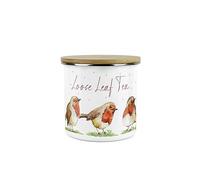 Purely Home Robins Loose Leaf Tea Storage Canister - Birds Nature Animals Metal Enamel Medium Sized Food Storage Container