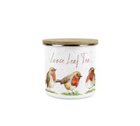 Purely Home Robins Loose Leaf Tea Storage Canister - Birds Nature Animals Metal Enamel Medium Sized Food Storage Container
