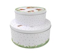 Purely Home Robins Set Of 2 Cake Tins Gift - British Garden Birds Nesting Round Large & Medium Metal Storage Containers For Baking