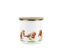 Purely Home Robins Storage Canister - Birds Nature Animals Metal Enamel Medium Sized Food Storage Container