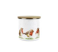 Purely Home Robins Storage Canister - Birds Nature Animals Metal Enamel Medium Sized Food Storage Container