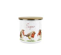 Purely Home Robins Sugar Storage Canister - Birds Nature Animals Metal Enamel Medium Sized Food Storage Container