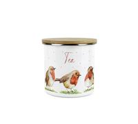 Purely Home Robins Tea Storage Canister - Birds Nature Animals Metal Enamel Medium Sized Food Storage Container