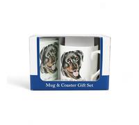 Purely Home Rottweiler Mug & Coaster Gift Set - Lifes Better with a Rottweiler by Rhiannon Chauncey - Bone China Mug and Glass Coaster Set - Tea/Coffee Present for Dog Lovers