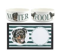 Purely Home Rottweiler Pet Mat, Food & Water Bowl Set