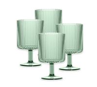 Purely Home Sage Green Acrylic Plastic 15Oz Ribbed Drinking Goblet - Stacking Wine Glasses - Set Of 4