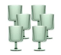 Purely Home Sage Green Acrylic Plastic 15Oz Ribbed Drinking Goblet - Stacking Wine Glasses - Set Of 6