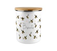 Purely Home Scattered Bees Biscuit Canister - Bumblebee Large Enamel Kitchen Storage Container/Cookie Jar Gifts for Bee Lovers