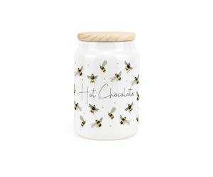 Purely Home Scattered Bees Ceramic Hot Chocolate Storage Canister - Bumblebee Ceramic Kitchen Food Storage Container & Wooden Lid 600ml (14.5cm x 9.5cm)