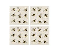 Purely Home Scattered Bees Fabric Coaster Set - Table Decor Gifts For Bee Lovers - Set Of 4