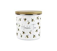 Purely Home Scattered Bees Herbal Tea Canister - White Metal Enamel Kitchen Food Storage Container
