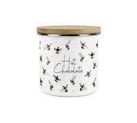 Purely Home Scattered Bees Hot Chocolate Canister - White Metal Enamel Kitchen Food Storage Container