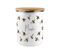 Purely Home Scattered Bees Muesli Canister - Bumblebee Large Enamel Kitchen Food Storage Container/gifts For Bee Lovers