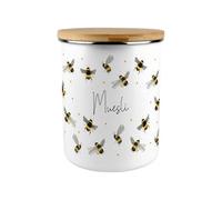 Purely Home Scattered Bees Muesli Canister - Bumblebee Large Enamel Kitchen Food Storage Container/Gifts for Bee Lovers